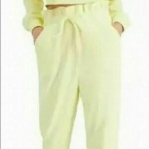 INC Women's Joggers Lemon Candy SizeLarge Sweatpants Stretch Paperbag-Waist $69